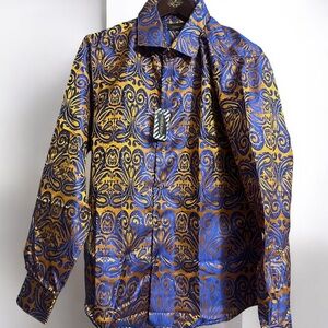 DiBanGu Vibrant Blue and Gold Shirt Sz S Men